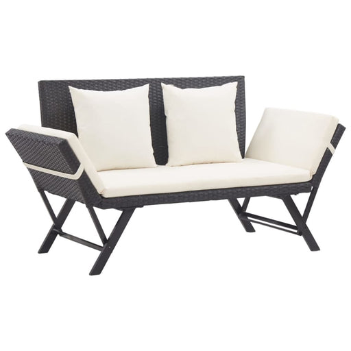 Garden Bench with Cushions Black Poly Rattan Alxtb