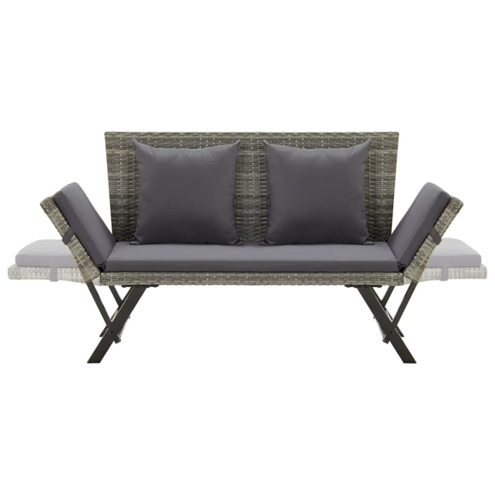 Garden Bench with Cushions Grey Poly Rattan Alxtx