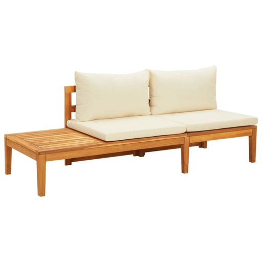 Garden Bench with Table Cream White Cushions Solid Acacia