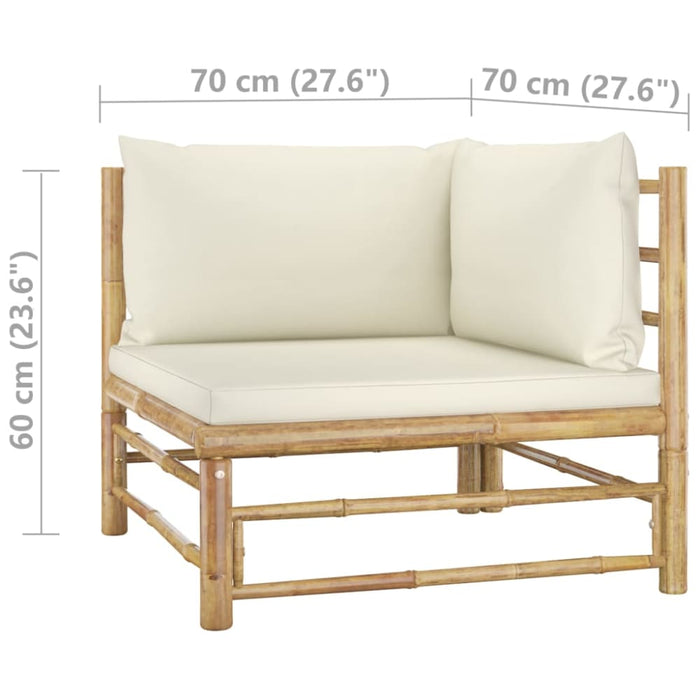 Garden Corner Sofa with Cream White Cushions Bamboo Totoap
