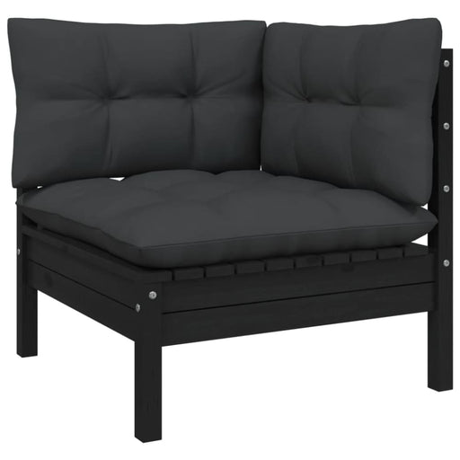 Garden Corner Sofa with Cushions Black Solid Pinewood Nblltx