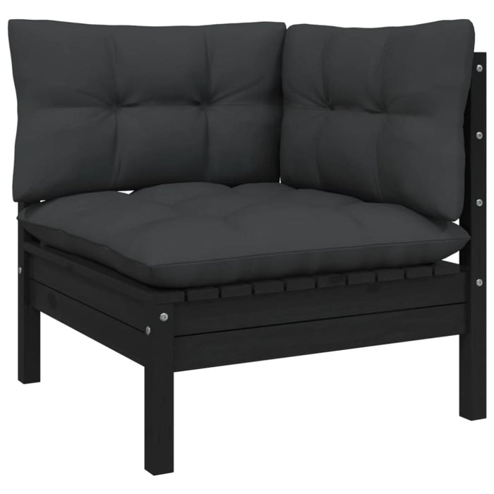 Garden Corner Sofa with Cushions Black Solid Pinewood Nblltx
