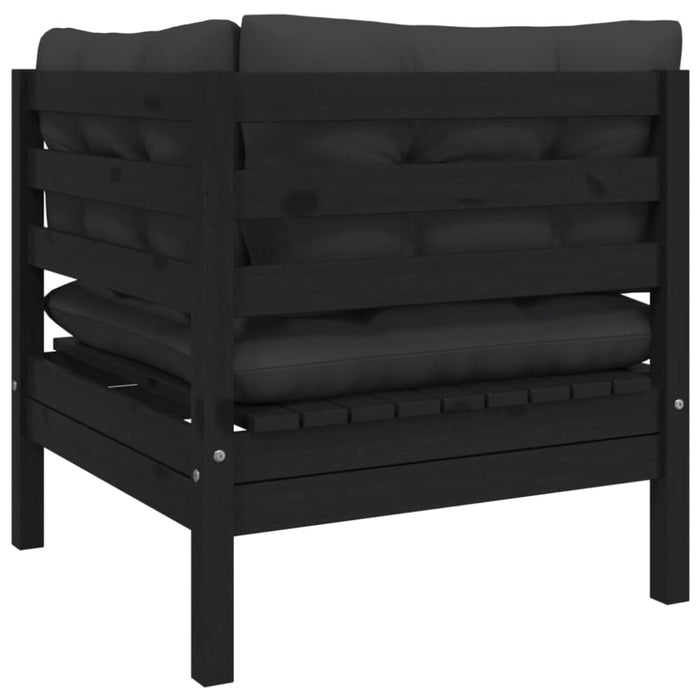 Garden Corner Sofa with Cushions Black Solid Pinewood Nblltx