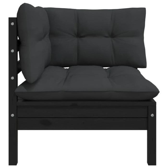 Garden Corner Sofa with Cushions Black Solid Pinewood Nblltx