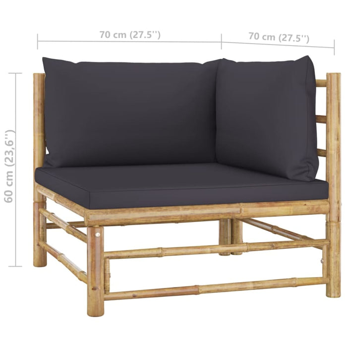 Garden Corner Sofa with Dark Grey Cushions Bamboo Totopt