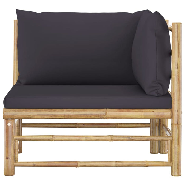 Garden Corner Sofa with Dark Grey Cushions Bamboo Totopt