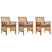 Garden Dining Chairs 3 Pcs with Cushions Solid Acacia Wood