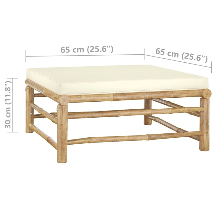 Garden Footrest with Cream White Cushion Bamboo Totoai