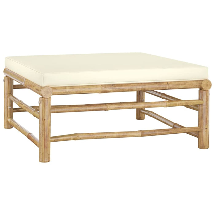 Garden Footrest with Cream White Cushion Bamboo Totoai