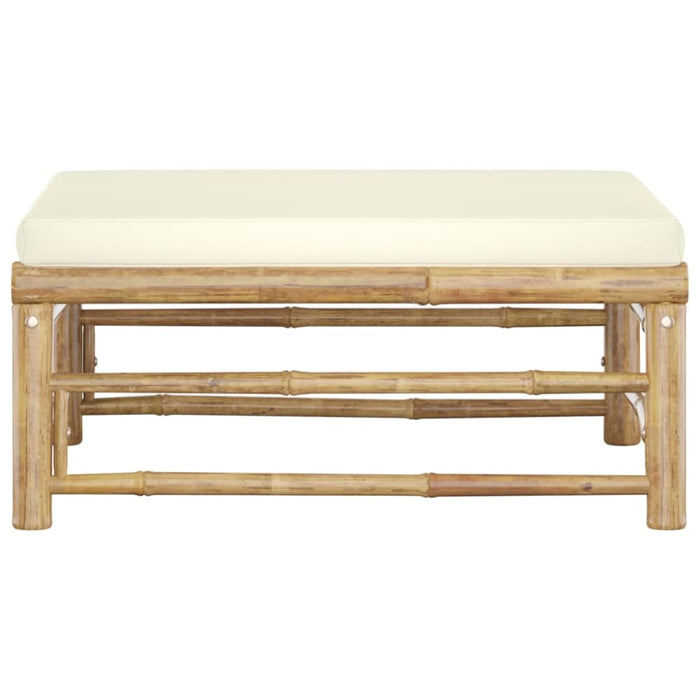 Garden Footrest with Cream White Cushion Bamboo Totoai
