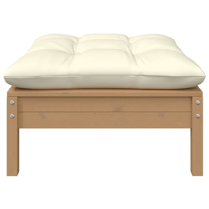 Garden Footstool with Cream Cushion Honey Brown Solid