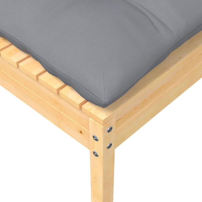 Garden Footstool with Grey Cushion Solid Pinewood Nblltk
