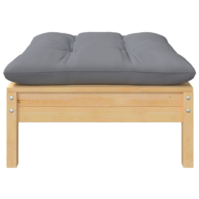 Garden Footstool with Grey Cushion Solid Pinewood Nblltk