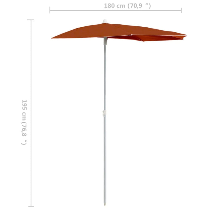Garden Half Parasol With Pole 180x90 Cm Terracotta Toppla