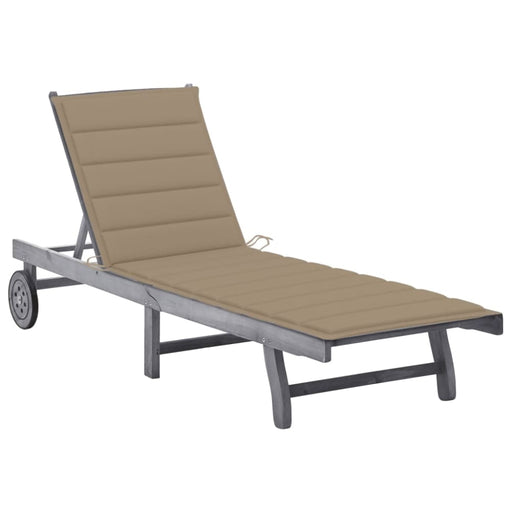 Garden Sun Lounger With Cushion Grey Solid Acacia Wood