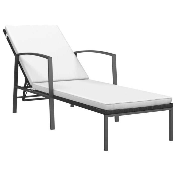 Garden Sun Lounger with Cushion Poly Rattan Black Toiltp