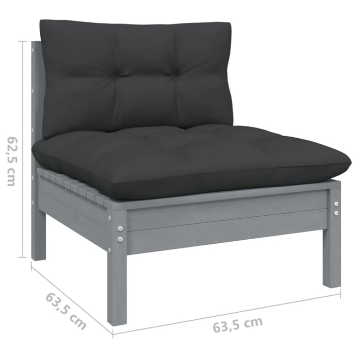 Garden Middle Sofa with Anthracite Cushions Grey Solid