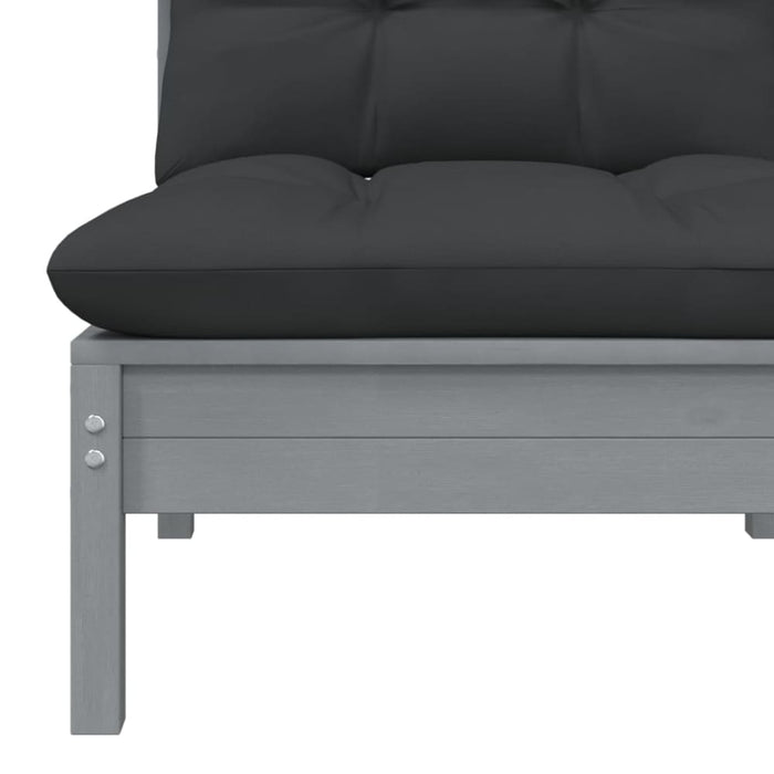 Garden Middle Sofa with Anthracite Cushions Grey Solid