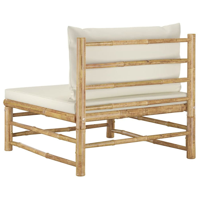 Garden Middle Sofa with Cream White Cushions Bamboo Totoal