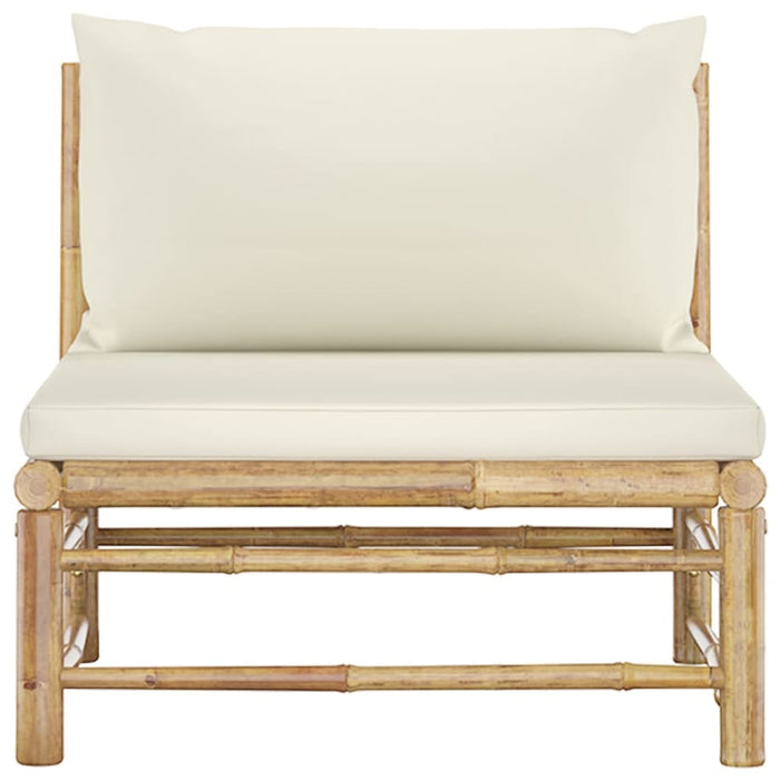 Garden Middle Sofa with Cream White Cushions Bamboo Totoal