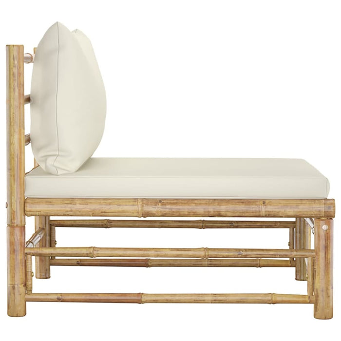 Garden Middle Sofa with Cream White Cushions Bamboo Totoal