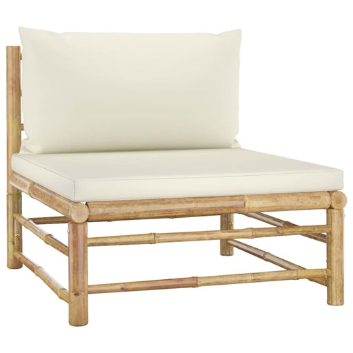 Garden Middle Sofa with Cream White Cushions Bamboo Totoal