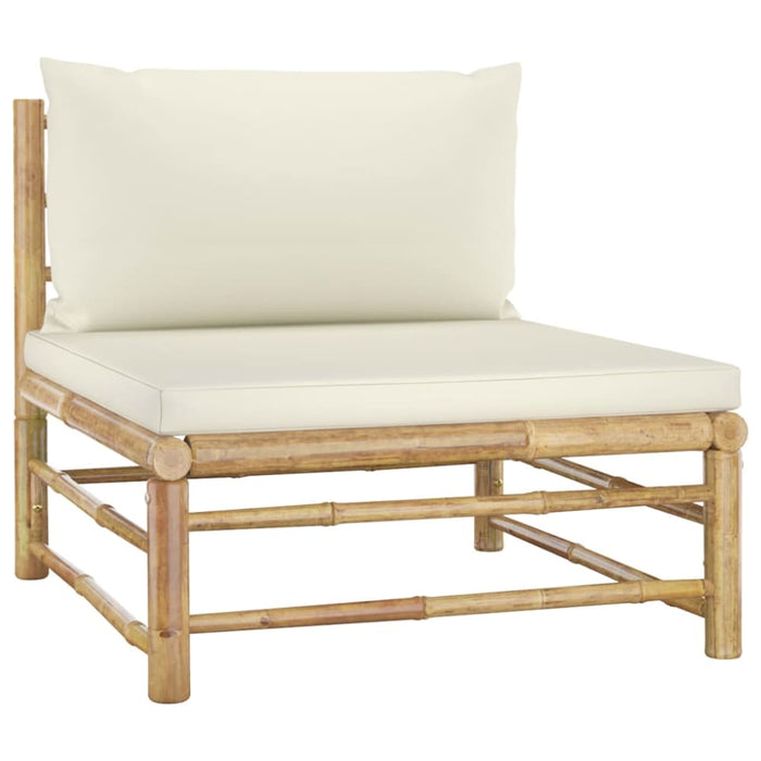 Garden Middle Sofa with Cream White Cushions Bamboo Totoal