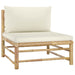 Garden Middle Sofa with Cream White Cushions Bamboo Totoal