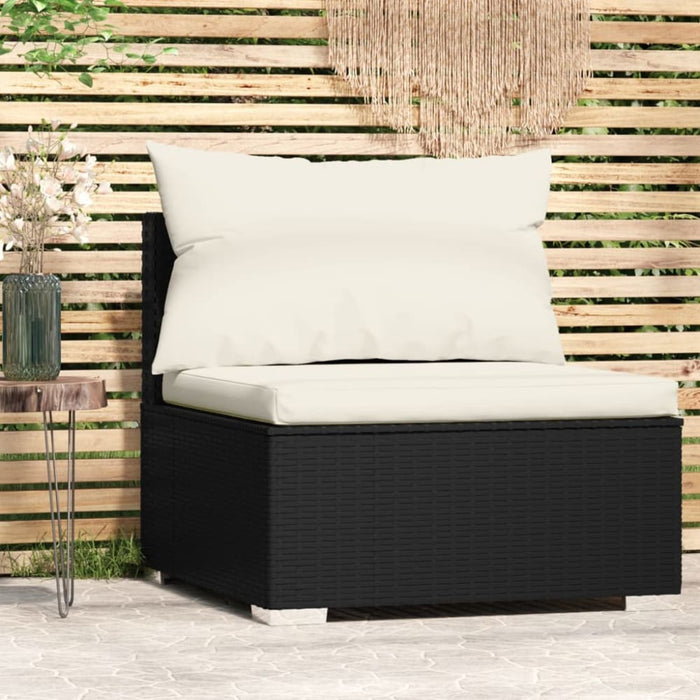 Garden Middle Sofa with Cushions Black Poly Rattan Toiakt