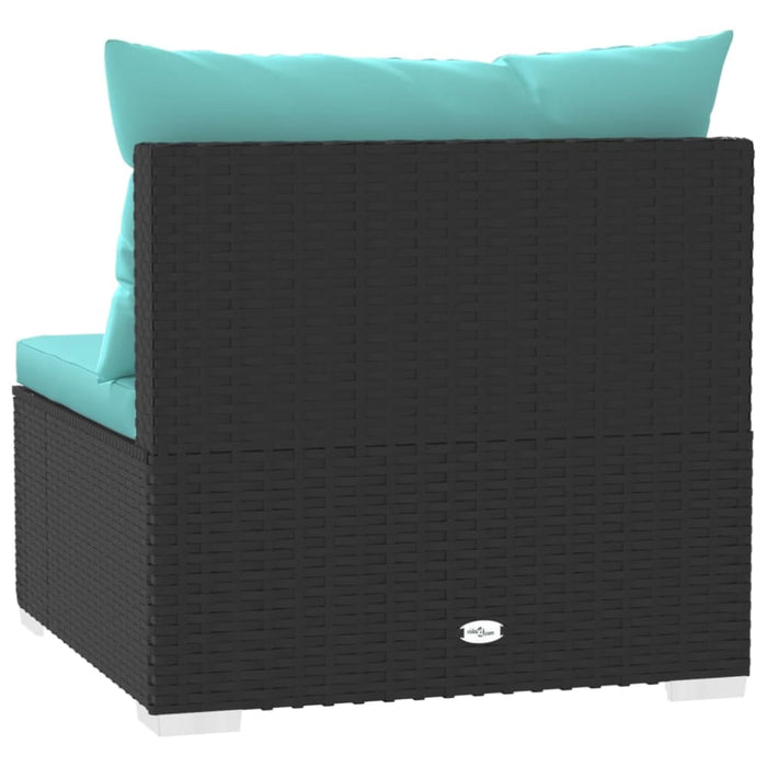 Garden Middle Sofa with Cushions Black Poly Rattan Toipti