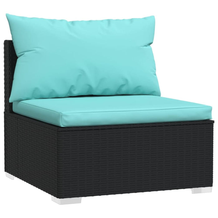 Garden Middle Sofa with Cushions Black Poly Rattan Toipti
