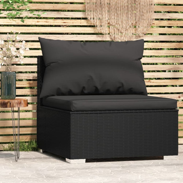 Garden Middle Sofa with Cushions Black Poly Rattan Toipxl