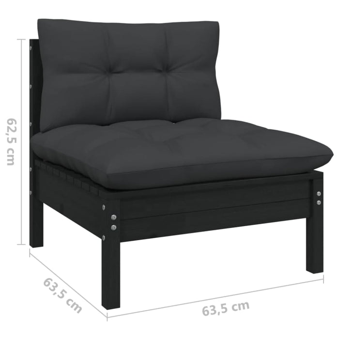 Garden Middle Sofa with Cushions Black Solid Pinewood Nblltn