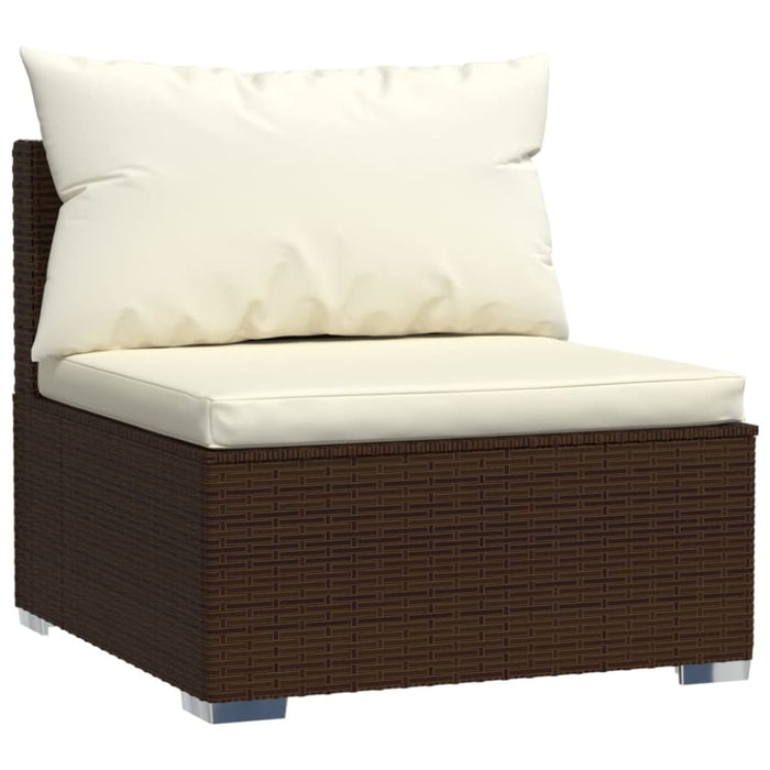 Garden Middle Sofa with Cushions Brown Poly Rattan Toipba
