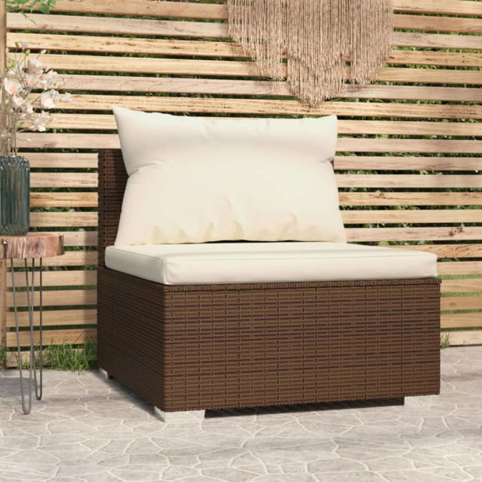 Garden Middle Sofa with Cushions Brown Poly Rattan Toipba