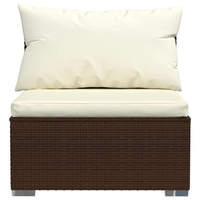 Garden Middle Sofa with Cushions Brown Poly Rattan Toipba