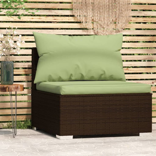 Garden Middle Sofa with Cushions Brown Poly Rattan Toippk