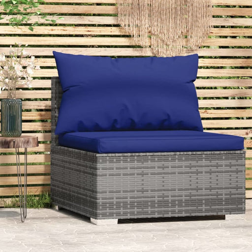 Garden Middle Sofa with Cushions Grey Poly Rattan Toipib