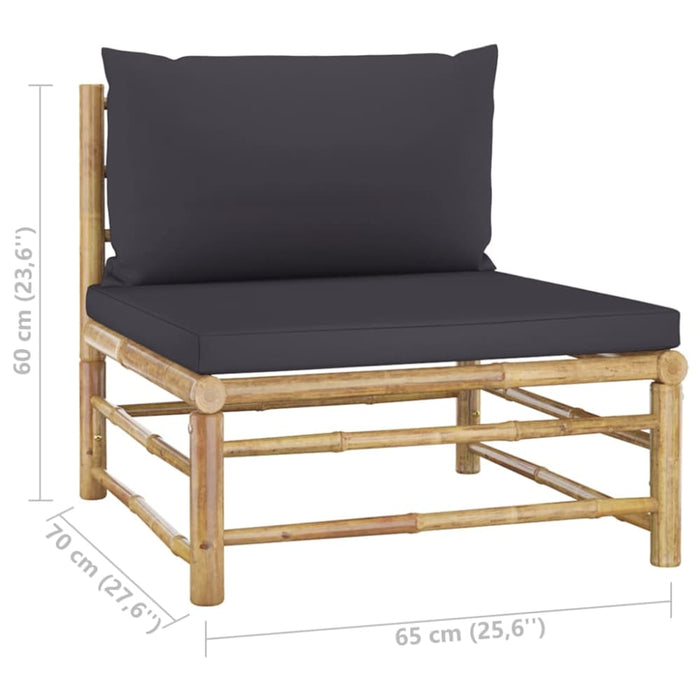 Garden Middle Sofa with Dark Grey Cushions Bamboo Totopa