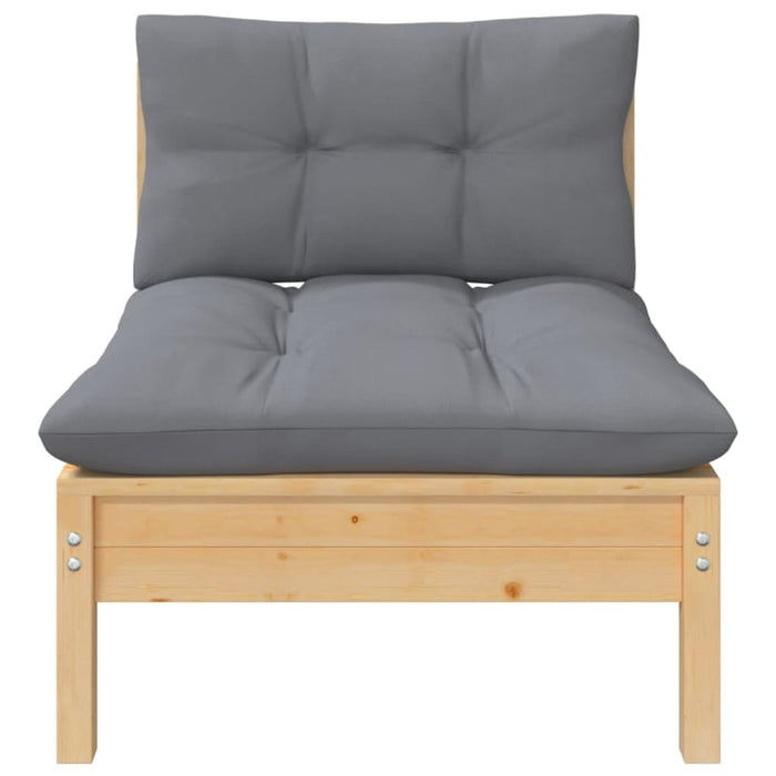 Garden Middle Sofa with Grey Cushions Solid Pinewood Nblltt