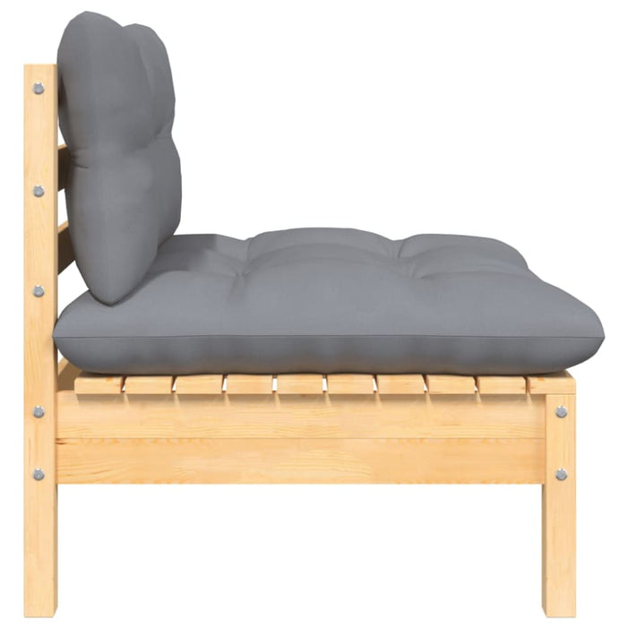 Garden Middle Sofa with Grey Cushions Solid Pinewood Nblltt