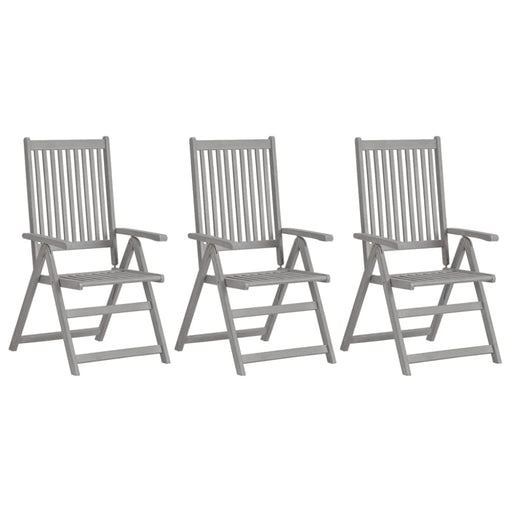 Garden Reclining Chairs 3 Pcs Grey Solid Acacia Wood Toblon