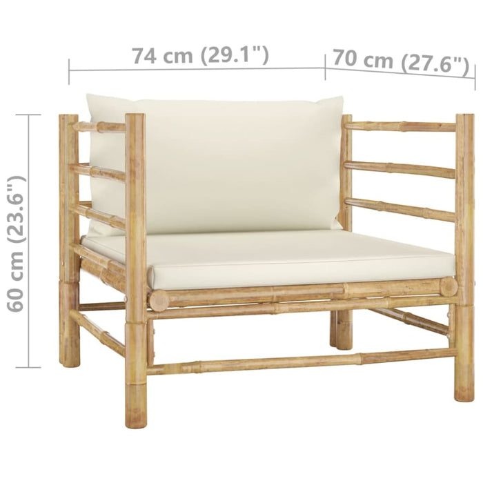 Garden Sofa with Cream White Cushions Bamboo Totoan