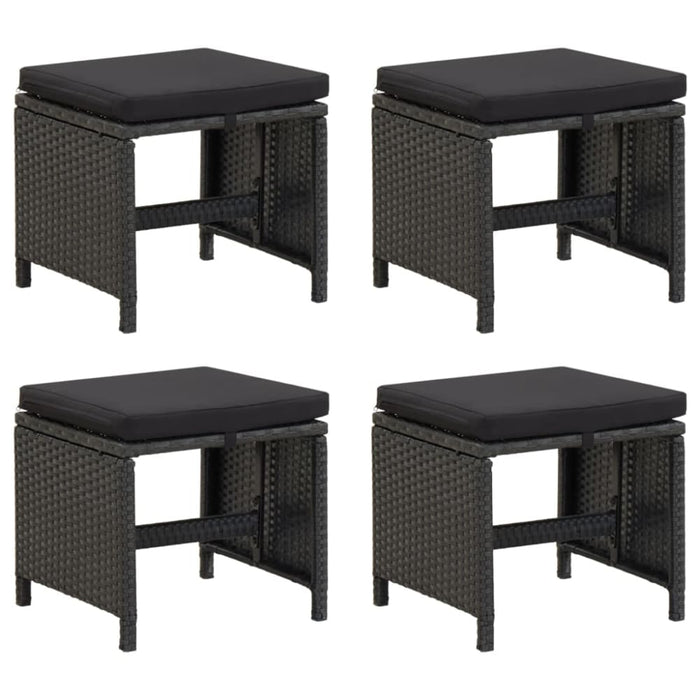 Garden Stools 4 Pcs with Cushions Poly Rattan Black Toliak