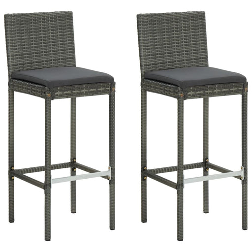Garden Bar Stools with Cushions 2 Pcs Grey Poly Rattan