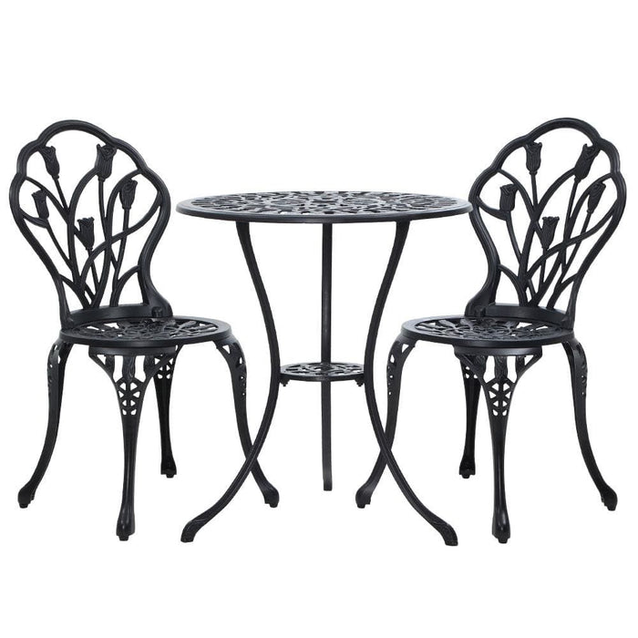 Gardeon 3pc Outdoor Setting Cast Aluminium Bistro Table