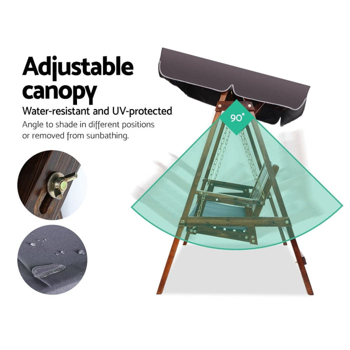 Gardeon Wooden Swing Chair Garden Bench Canopy 3 Seater