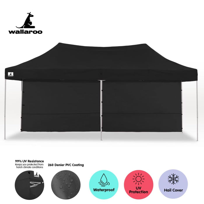 Gazebo Tent Marquee 3x6m Popup Outdoor Wallaroo- Black