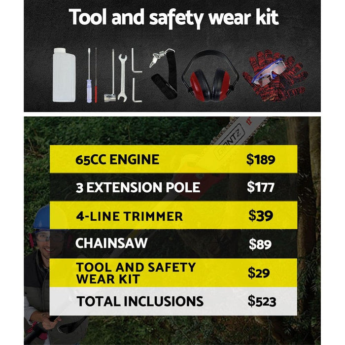 Giantz 65cc Petrol Pole Chainsaw Hedge Trimmer Long Reach