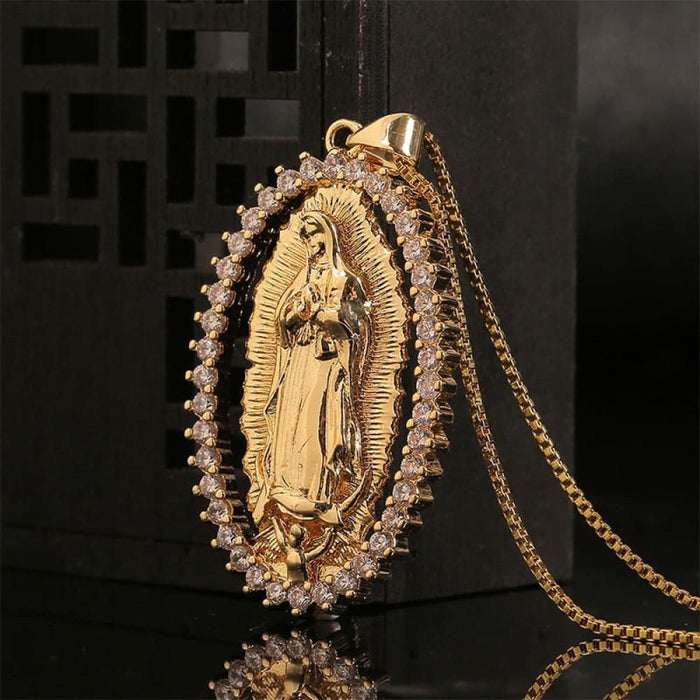 Gold Colour Virgin Mary Pendant Necklace Angel And Devil
